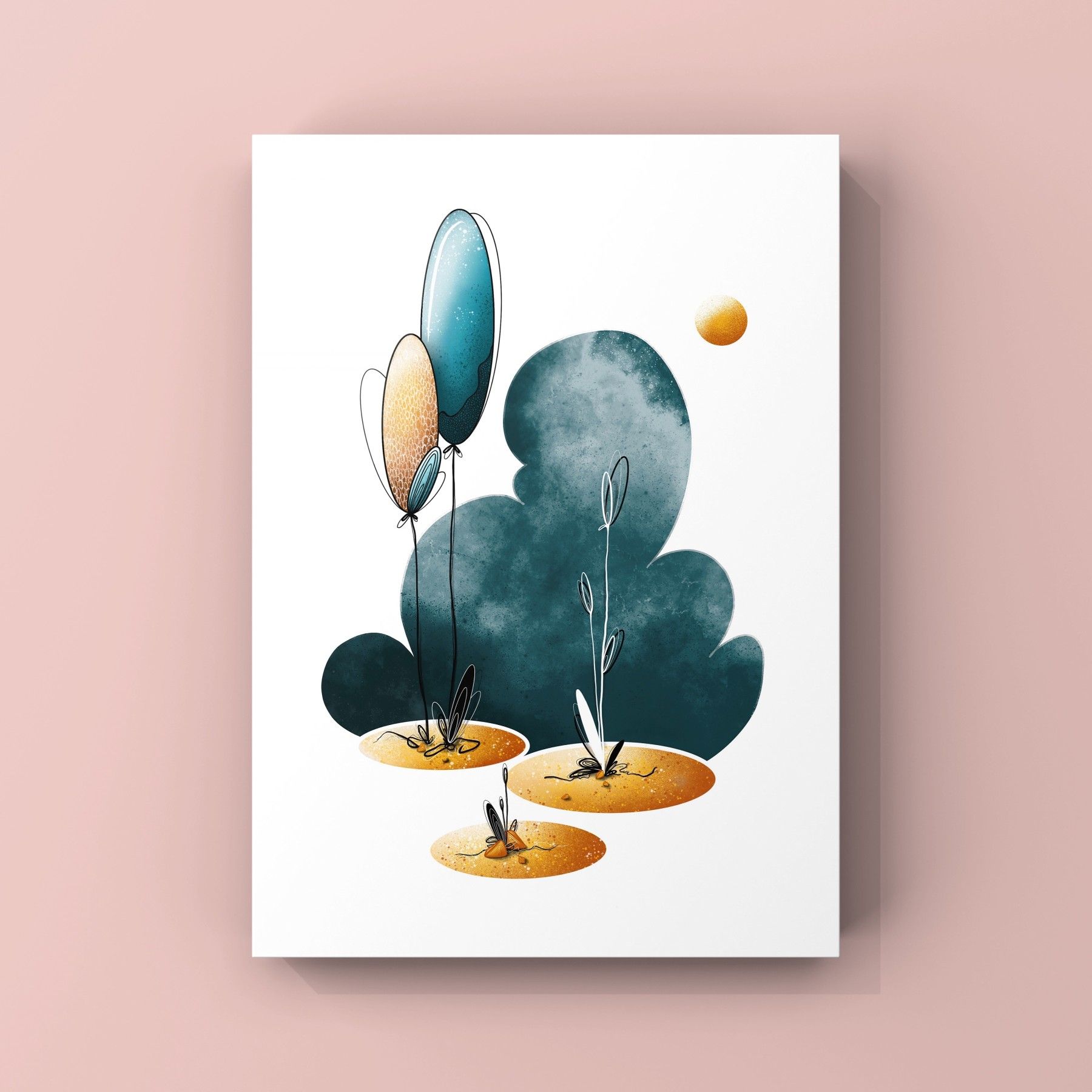 ILLUSTRATION A4 - Promenade - Affiche / Poster - Ballons, nuages, sable, soleil et nature