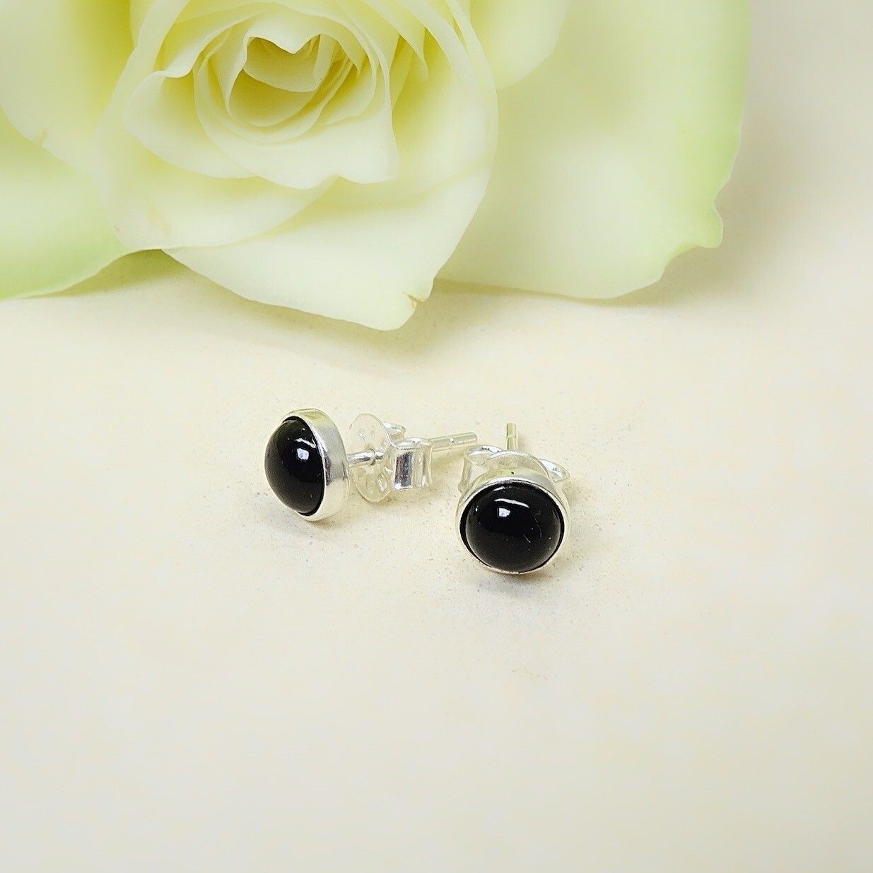 Clous d'oreilles en argent - Pierres Onyx Noires
