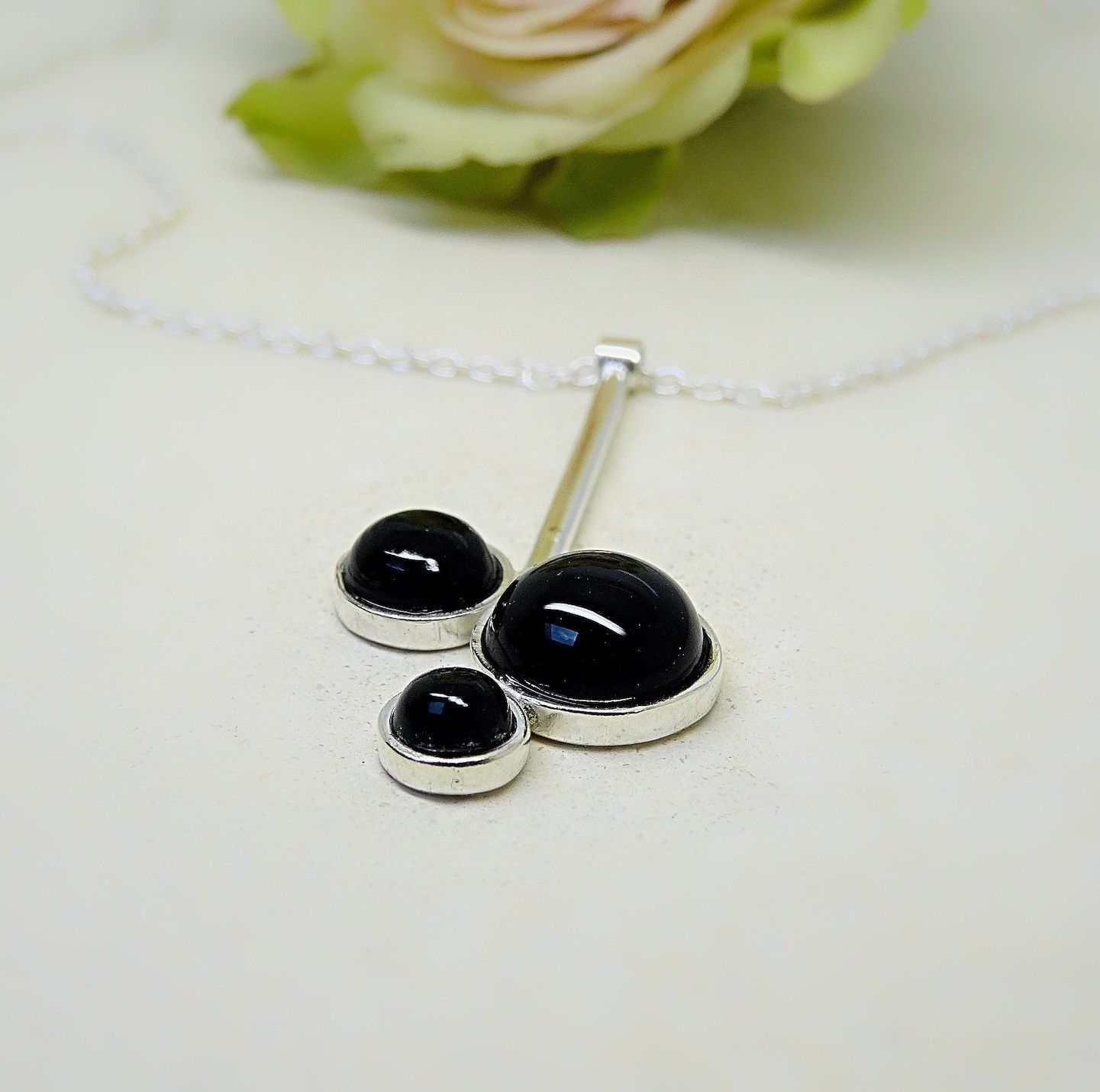Pendentif argent - pierres Onyx noir
