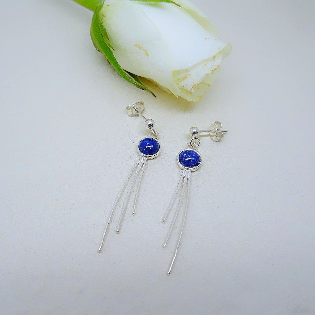 Boucles d'oreilles argent brillant - Pierre Lapis Lazuli