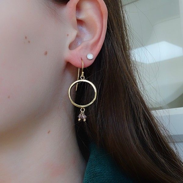 Boucles d'oreilles artisanales  Perles améthyste et papillon en métal