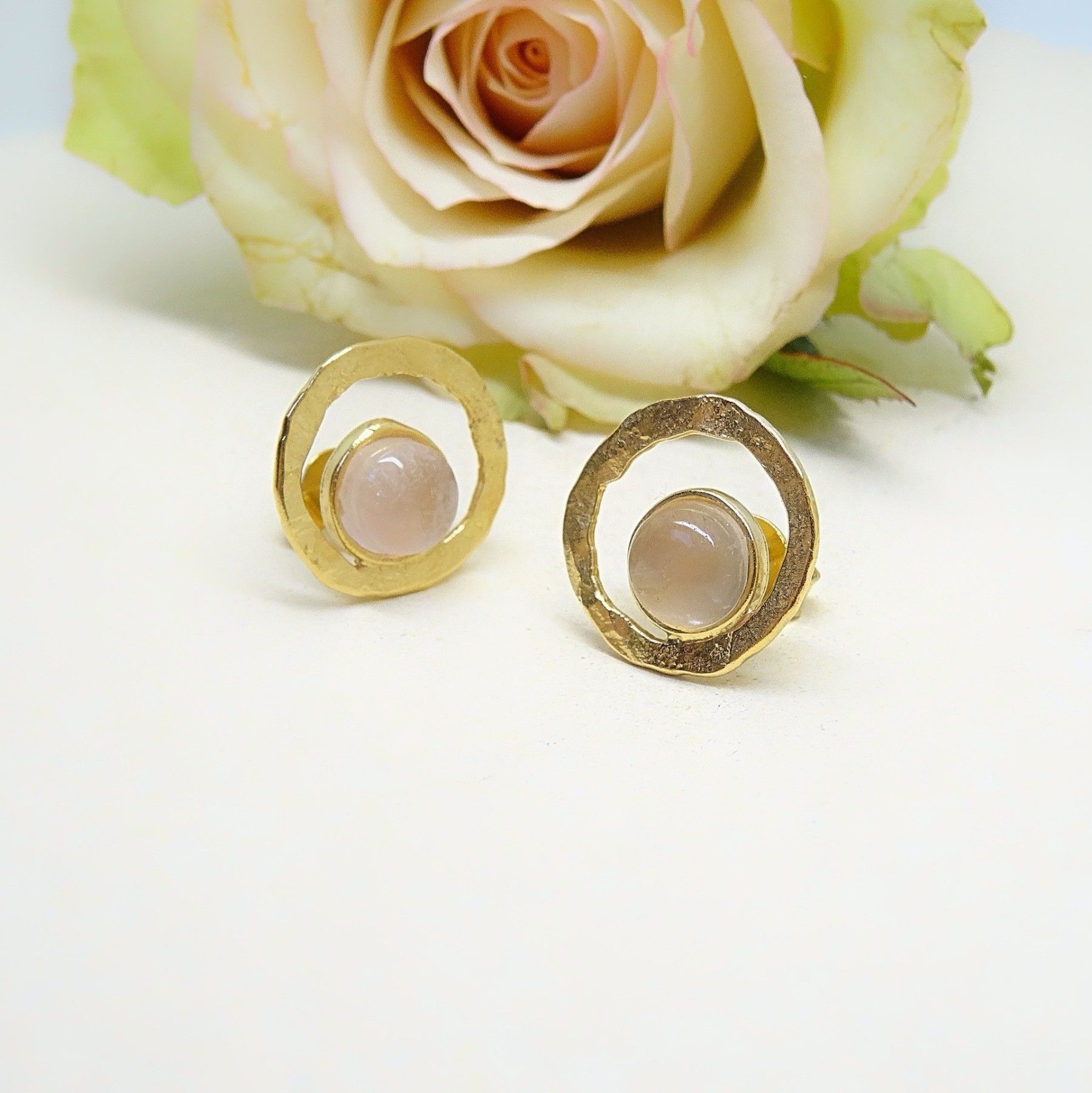 Boucles d'oreilles plaquées or - Quartz rose