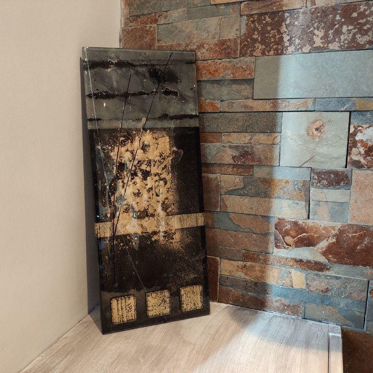 Tableau design or, gris, noir