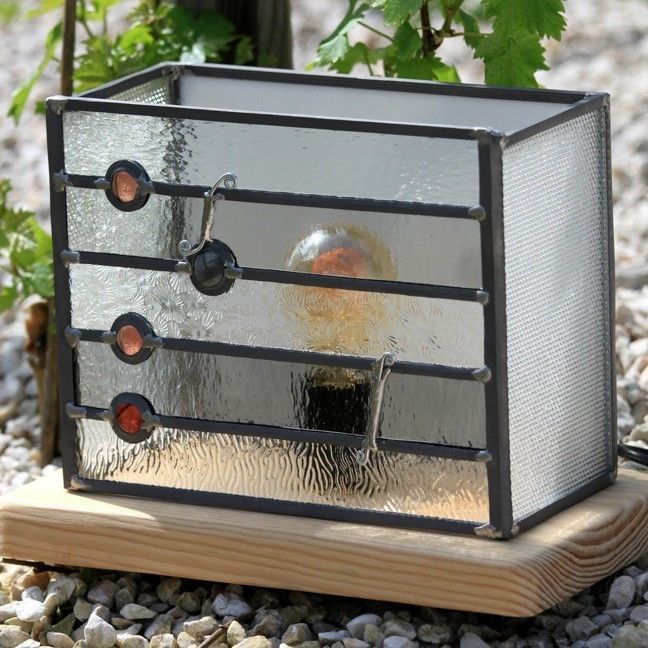 Lampe Vitrail plomb verres gris