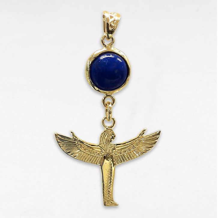 Pendentif déesse Isis plaqué or et lapis lazuli