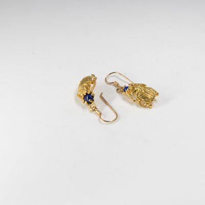 Boucles d'oreilles scarabée lapis-lazuli plaqué or