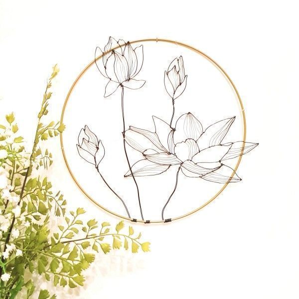 Déco Murale métal XL : Fleurs Blanches & Feuilles de Lotus, L 100 cm