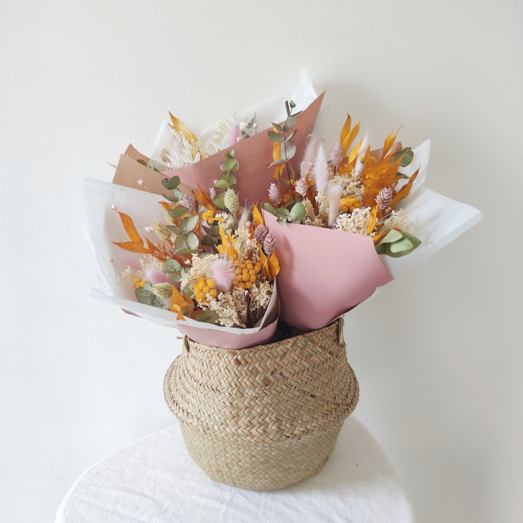 Bouquet éternel de fleurs séchées - tons colorés et champêtre