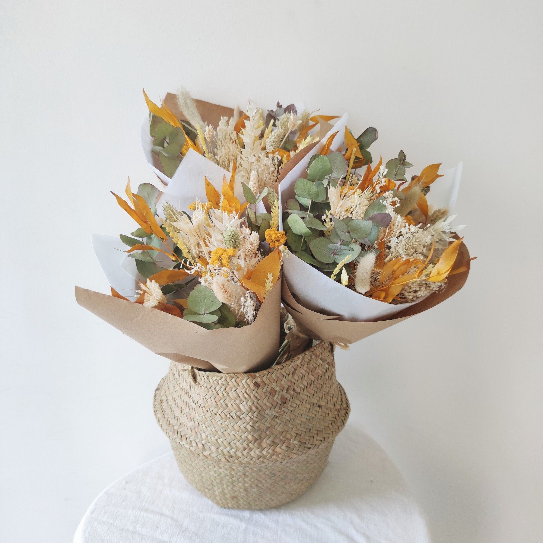 Bouquet éternel de fleurs séchées - tons jaunes et verts