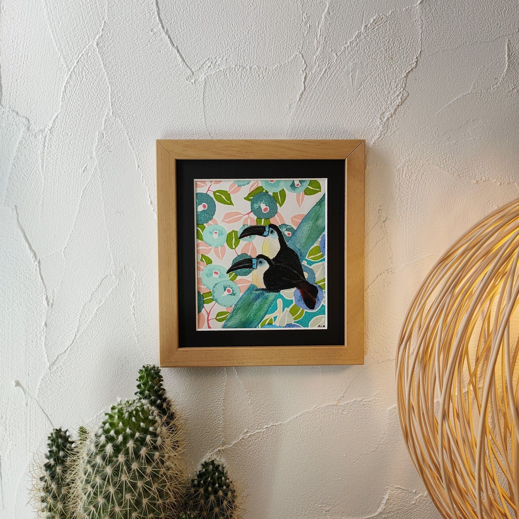 Duo de Toucans pensifs - dessin encadré