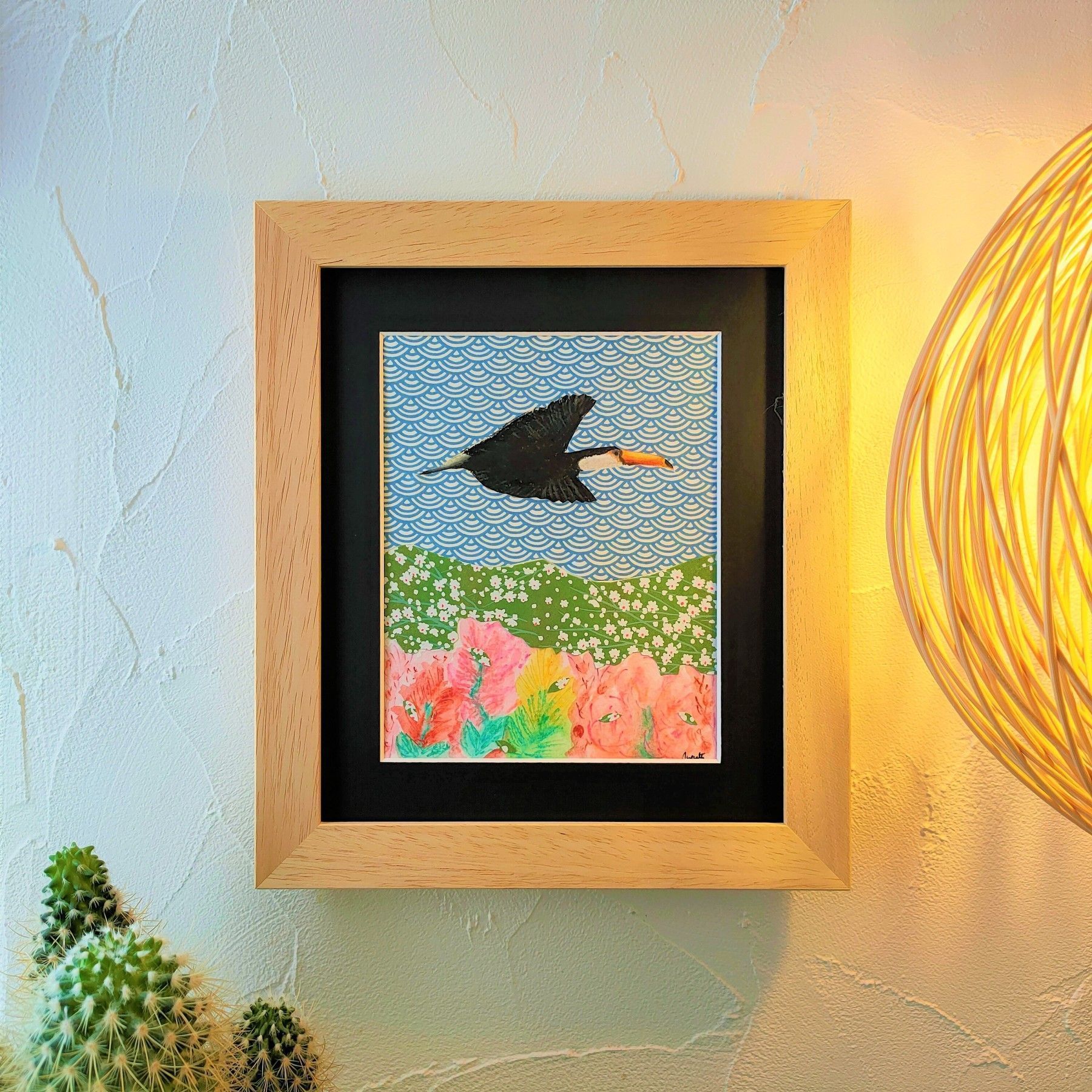 Toucan au vol - dessin encadré