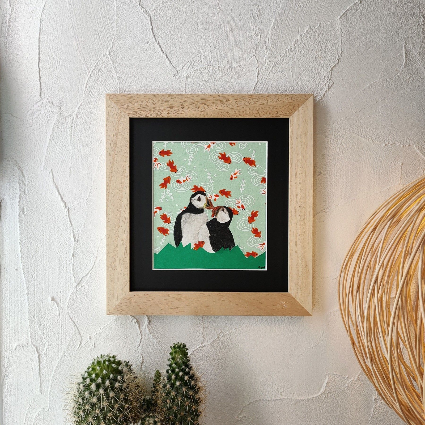 Bisou Macareux - dessin encadré