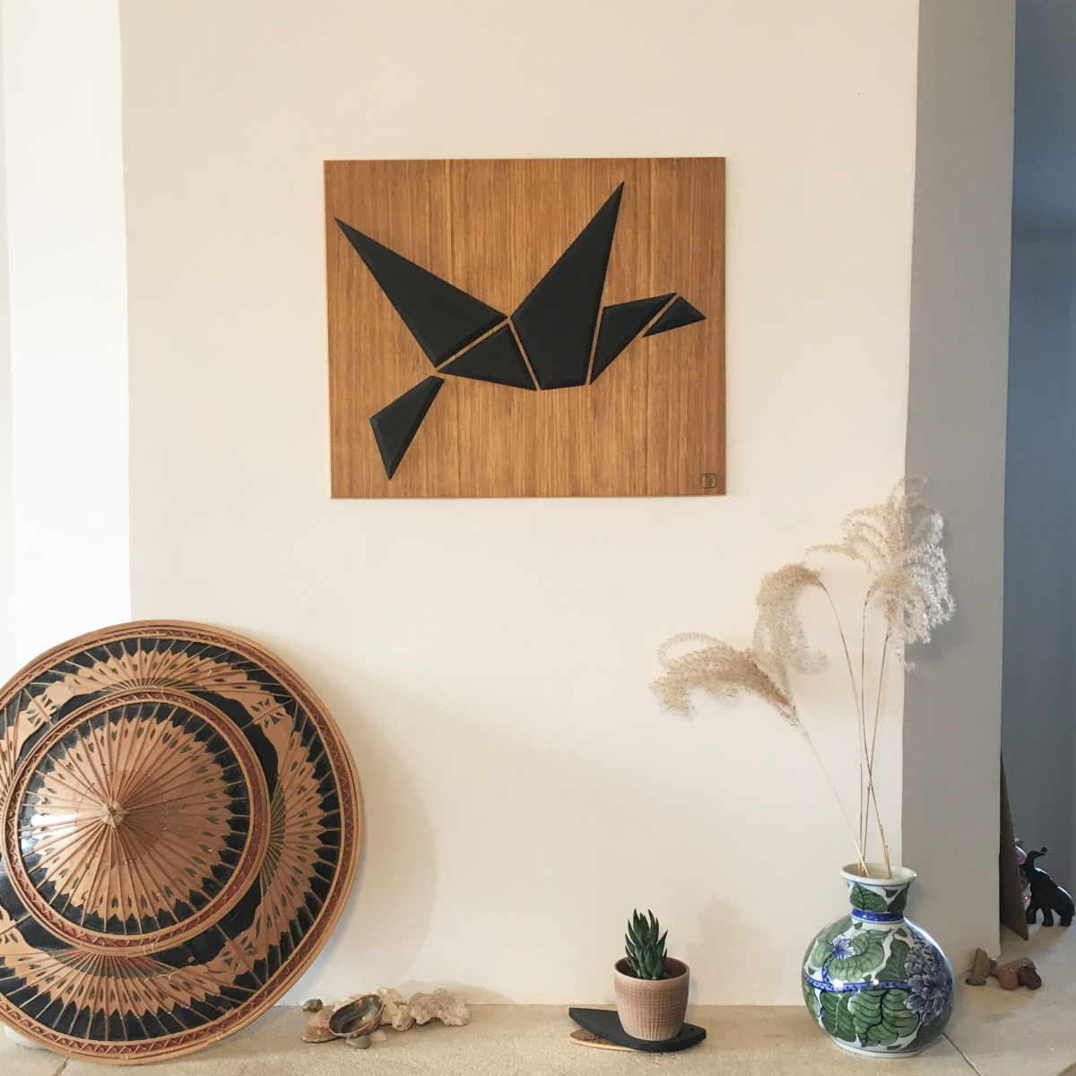 Tableau en bois Oiseau origami - Vol