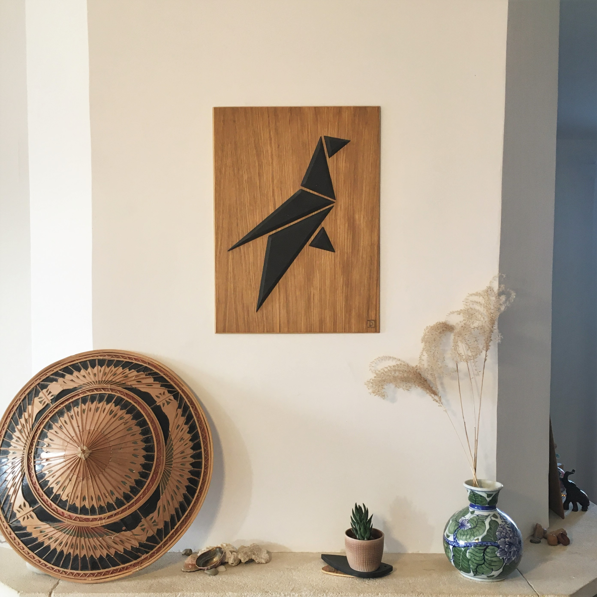 Tableau en bois Oiseau origami Pose