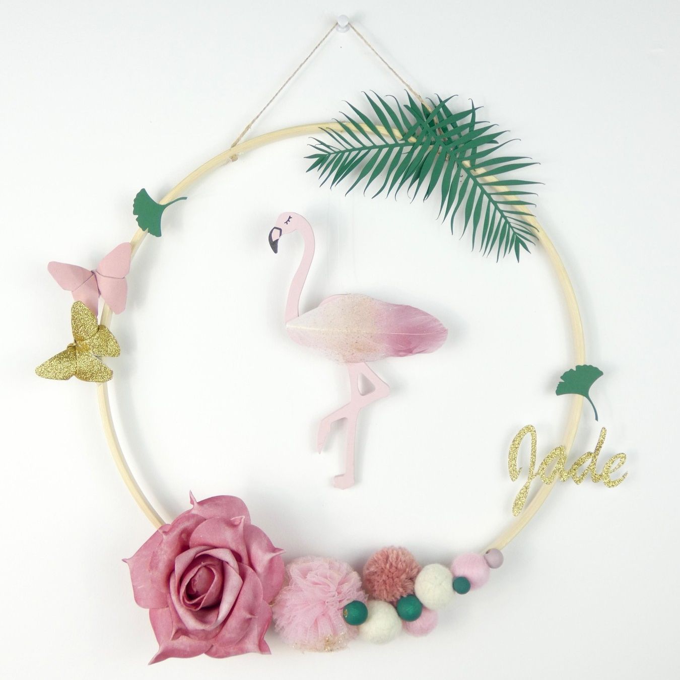 Couronne murale, mobile mural flamant rose jungle