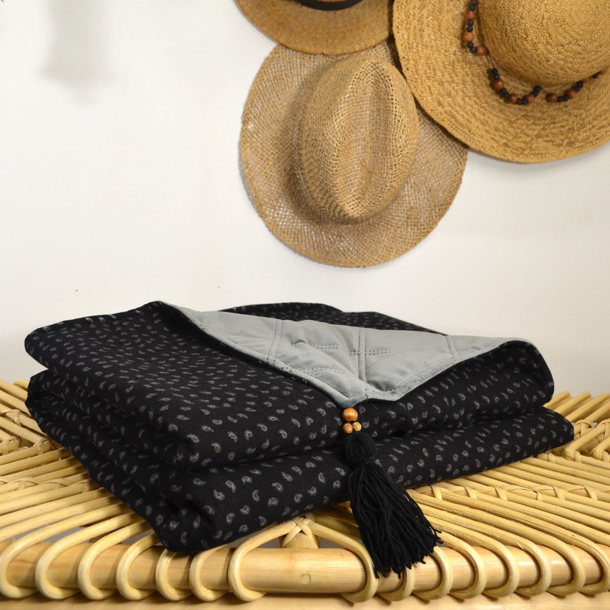 Couverture réversible en velours et gaze de coton