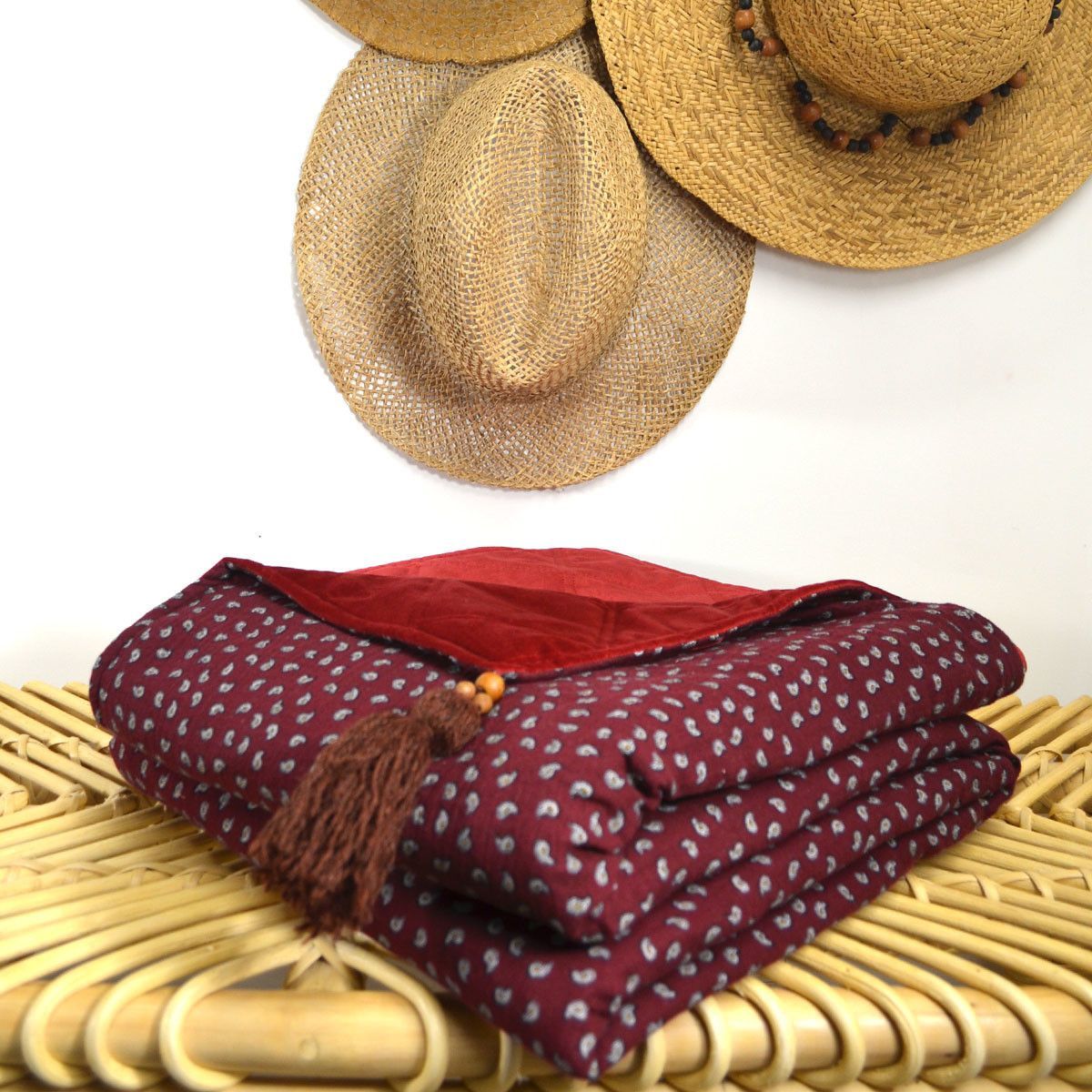 Couverture réversible en velours et gaze de coton