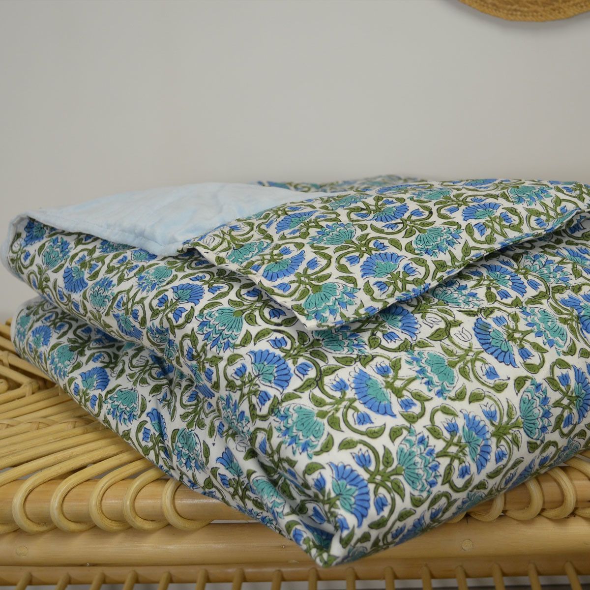 Jeté de lit réversible en velours et coton indien