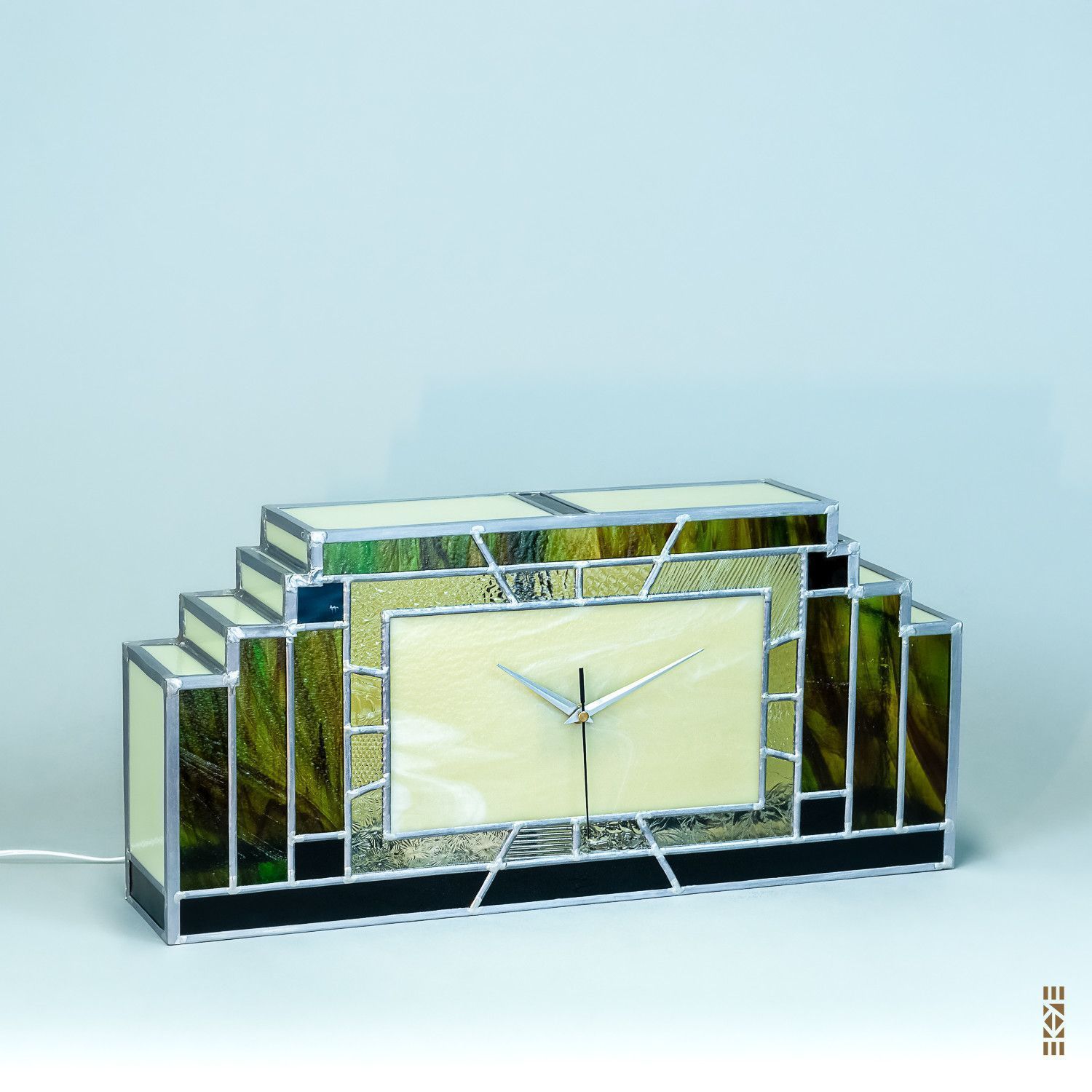 Lampe Horloge Art Déco vitrail Robert M.S.