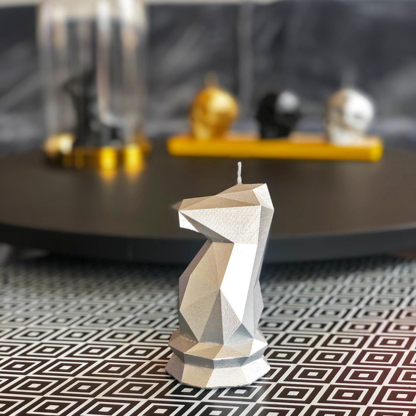 Bougie Cavalier échec argenté