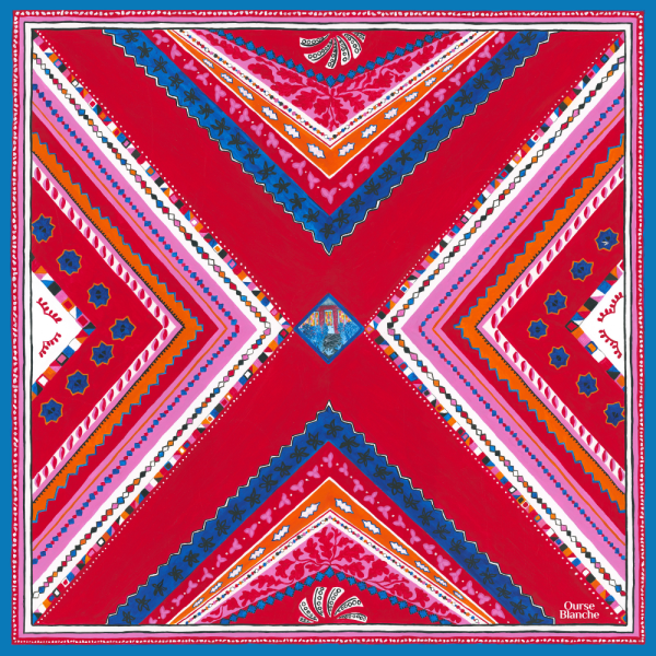 Bandana rouge, sérigraphié à la main, design bandana classique