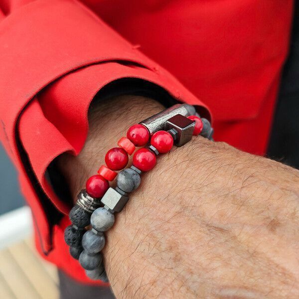Bracelet élastiqué perles rouges femme - BOUTIQUE CAPRICES