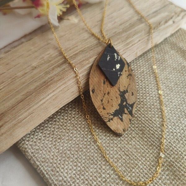 Bijoux en liège-Collier en bois de liège-Bijoux Vegan cuir végétal