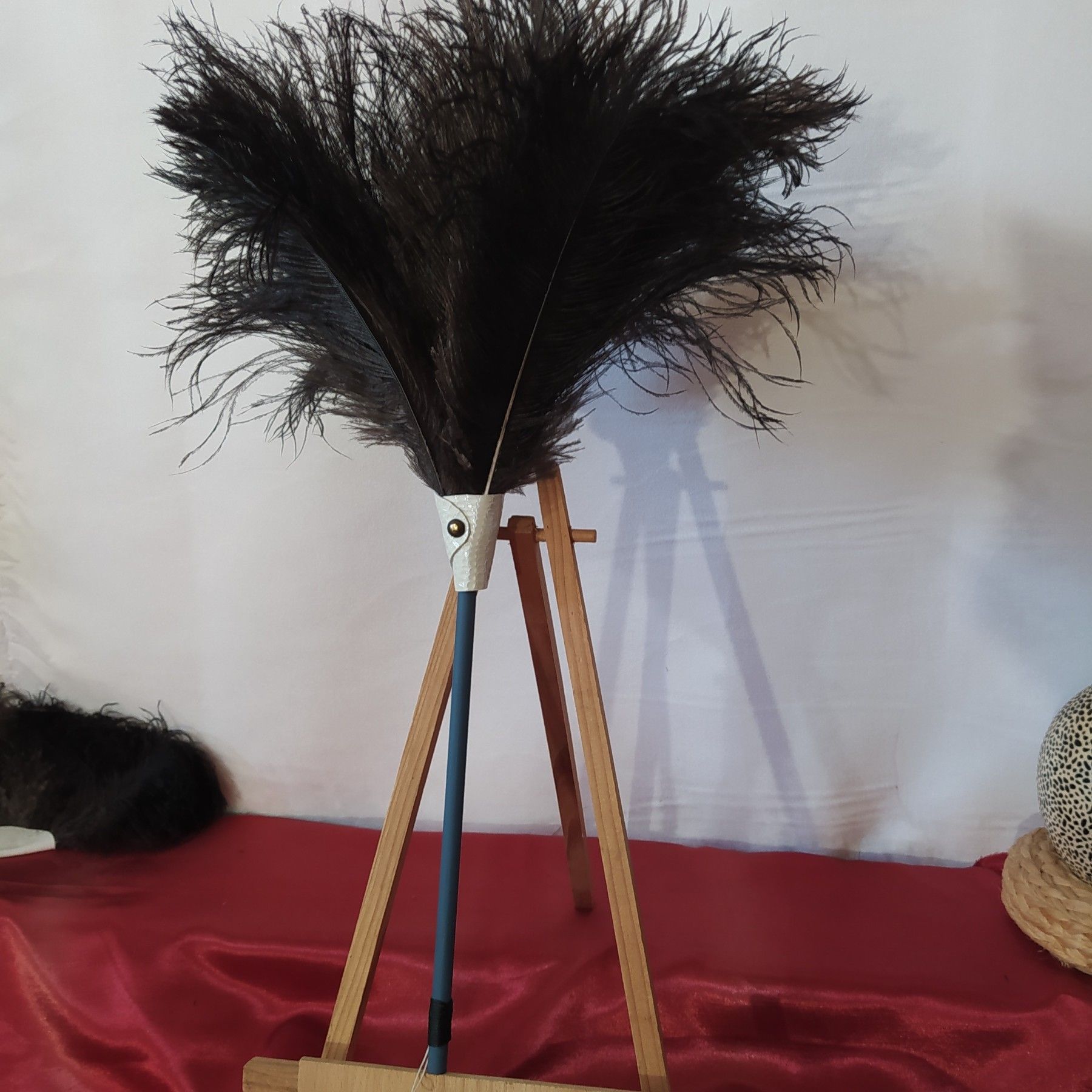 Plumeau en plumes d'autruche, Collection Cristal manche bleu orage