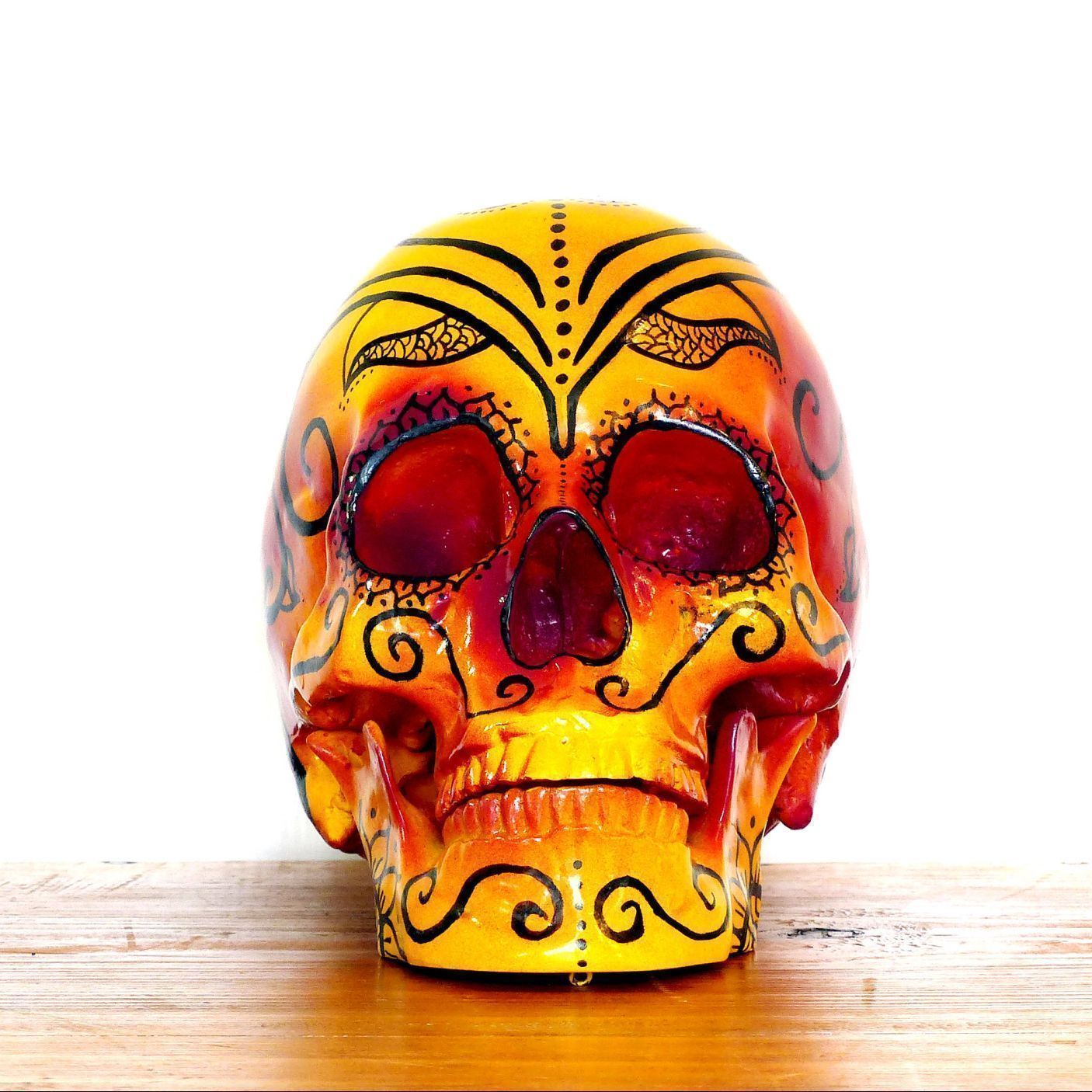 Tête de mort Skull xl Calaveras Dia de los muertos Mandala Fuego