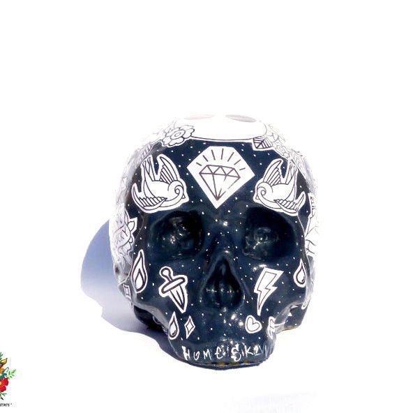 Tête de mort Skull Old School Tattoo Noir & Blanc