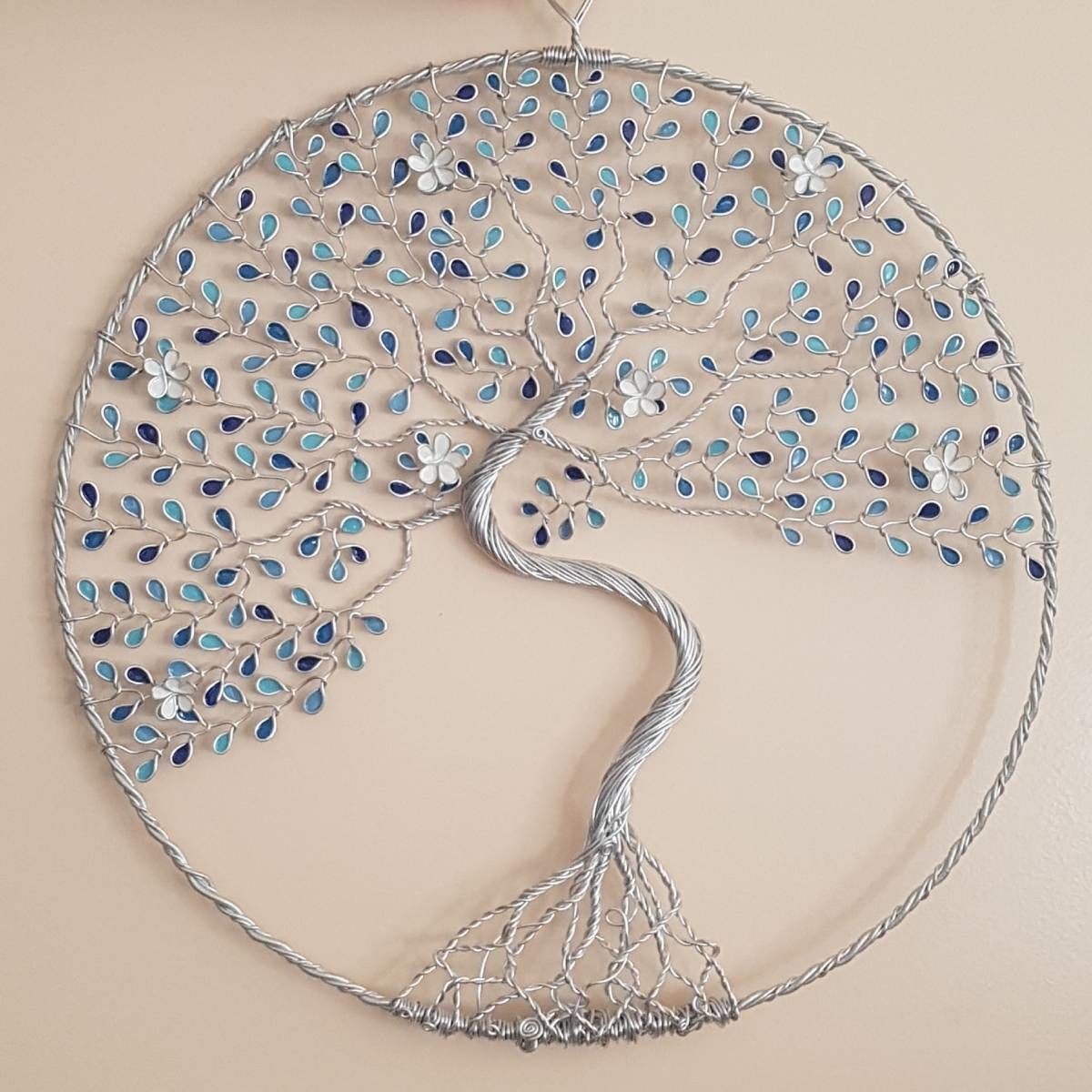 Arbre de Vie mural en métal argenté - Cercle fermé